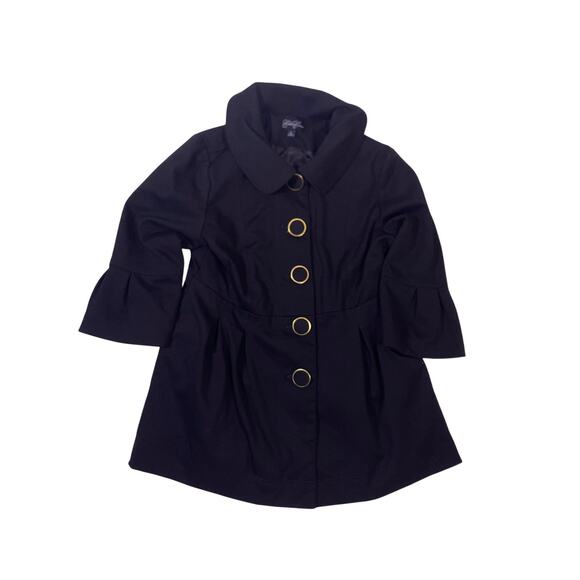 Vintage Eden Court Black Collared Coat Poofy Sleeve Trench Womens L - Picture 1 of 4